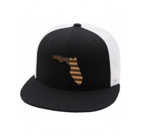 Baseball Caps 'Florida Patriot' Leather Patch Hat Flat Trucker - Black/White - C718IGOTC45 $21.33