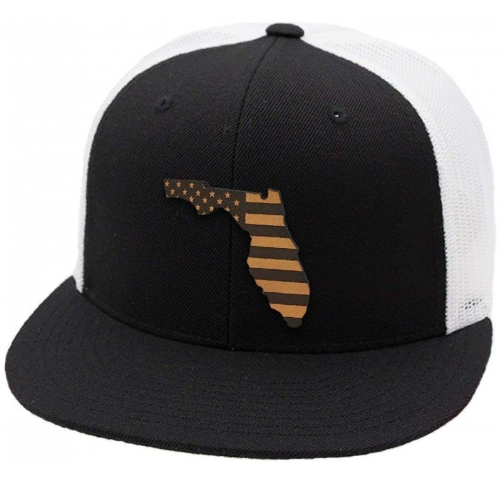 Baseball Caps 'Florida Patriot' Leather Patch Hat Flat Trucker - Black/White - C718IGOTC45 $53.01