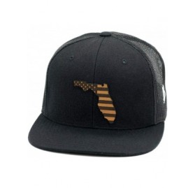 Baseball Caps 'Florida Patriot' Leather Patch Hat Flat Trucker - Black/White - C718IGOTC45 $21.33