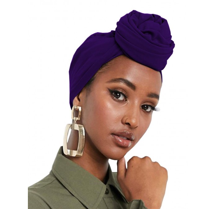 Headbands Chiffon Long Scarf- Fashion Jersey Hijab Solid Plain Muslim Turban Head Wrap Shawls Purple - C4199764QMZ $22.17