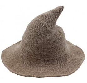 Fedoras US Womens Fashions Cute Wool Big Brimmed Witch Pointed Hats Knitted Wizard's Solid Color Bucket Cap - Camel - C018HS8...