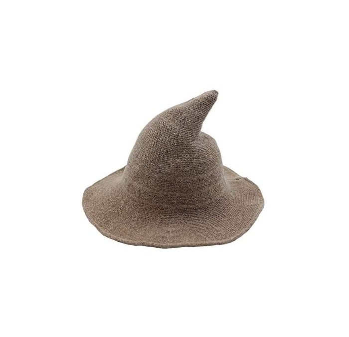 Fedoras US Womens Fashions Cute Wool Big Brimmed Witch Pointed Hats Knitted Wizard's Solid Color Bucket Cap - Camel - C018HS8...