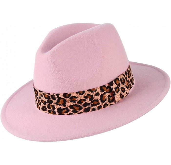 Fedoras Women Vintage Felt Fedora Hat Big Bow Wide Brim Panama Hat Church Derby Hat Pink - Pink 3 - C018QX93D43 $11.40