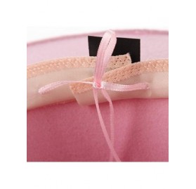 Fedoras Women Vintage Felt Fedora Hat Big Bow Wide Brim Panama Hat Church Derby Hat Pink - Pink 3 - C018QX93D43 $11.40