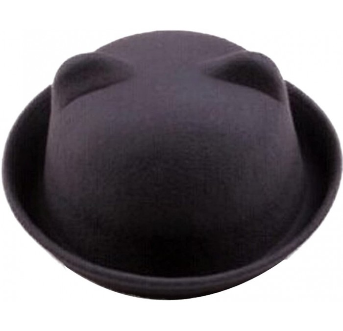 Fedoras Women's Candy Color Wool Rool Up Bowler Derby Cap Cat Ear Hat - Gray - CN11NVBQWMR $11.20