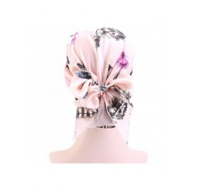 Skullies & Beanies Women Vintage Silky Turbans Bonnet Elastic Wide Band Multifunction Printing Hat Chemo Hair Loss Cap - Pink...