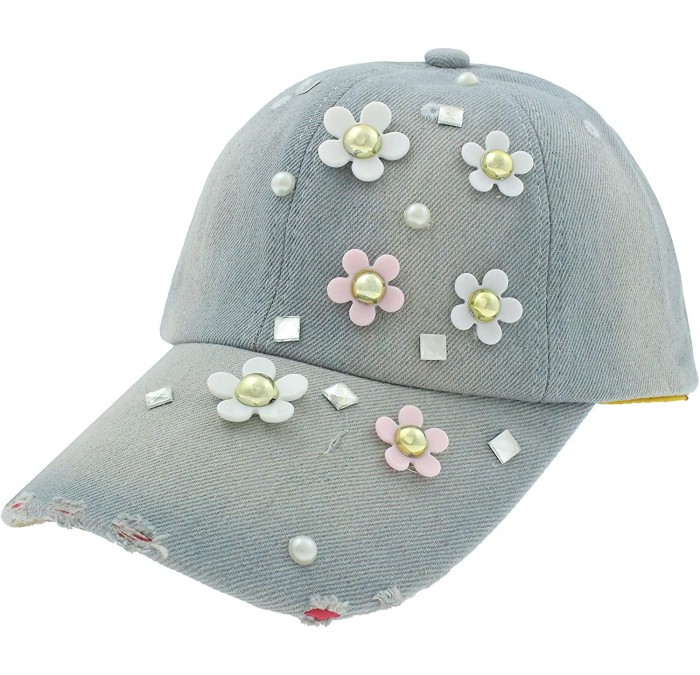 Baseball Caps Ladies Solid PU Baseball Hat - Denim Daisy - CD18LZWYH5M $10.59