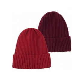 Skullies & Beanies Knitted Ribbed Beanie Hat Basic Plain Solid Watch Cap AC5846 - Twopack_redwine - C018KO2LAEL $32.63