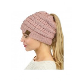 Skullies & Beanies BeanieTail Sparkly Sequin Cable Knit Messy High Bun Ponytail Beanie Hat - Indi Pink - CH18HD89CC7 $29.25