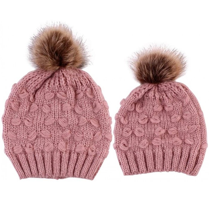 Skullies & Beanies Women Beanie Hat Family Matching Mom and Baby Knit Cap Pom Pom Beanie Warm Hat Thick Winter Hat - Baby- Pi...