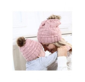 Skullies & Beanies Women Beanie Hat Family Matching Mom and Baby Knit Cap Pom Pom Beanie Warm Hat Thick Winter Hat - Baby- Pi...