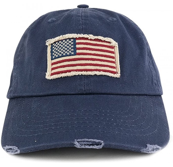 Baseball Caps Washed Frayed Bill USA American Flag Cotton Twill Baseball Cap - Navy - C917YL4T2Q4 $14.23