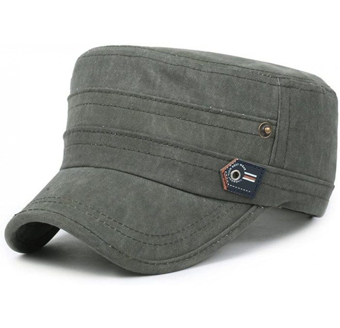Baseball Caps Solid Brim Flat Top Cap Army Cadet Classical Style Military Hat Peaked Cap - Dark Green - CG17YHW5IUL $11.99