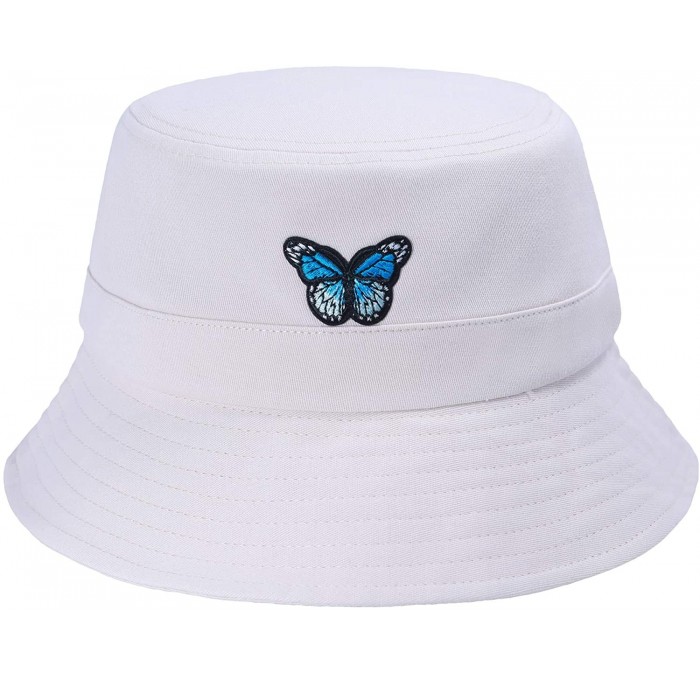 Bucket Hats Unisex Fashion Embroidered Bucket Hat Summer Fisherman Cap for Men Women - Butterfly Beige - CZ1998W6U54 $32.51