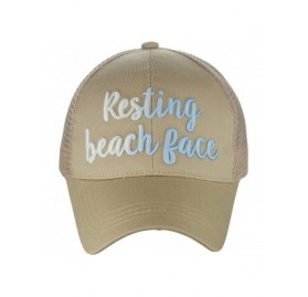 Baseball Caps Ponycap Color Changing 3D Embroidered Quote Adjustable Trucker Baseball Cap - Resting Beach Face- Khaki - CA18D...