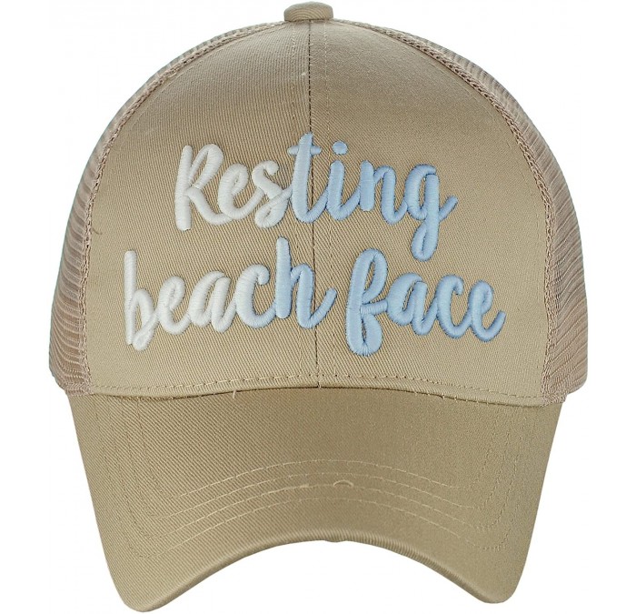 Baseball Caps Ponycap Color Changing 3D Embroidered Quote Adjustable Trucker Baseball Cap - Resting Beach Face- Khaki - CA18D...