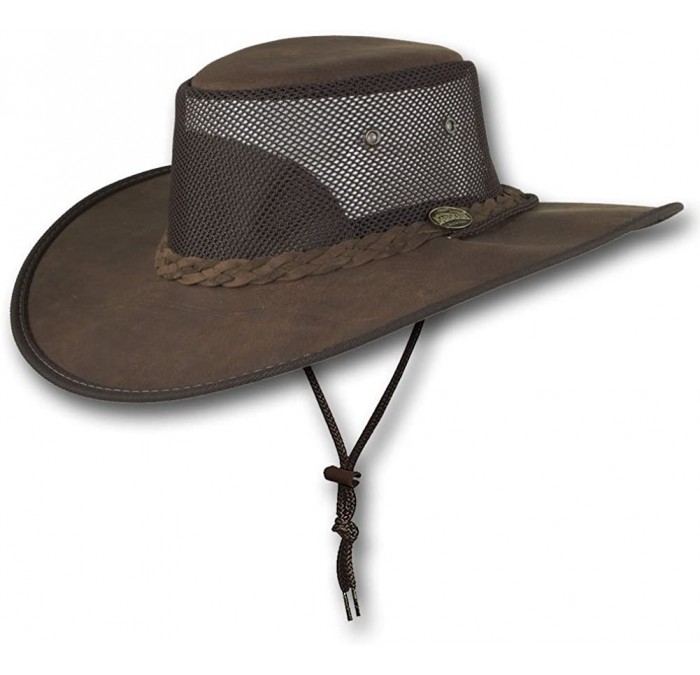 Sun Hats Wide Brim Foldaway Bronco Cooler Leather Hat - Item 2080 - Cognac - CB197XOQ88R $57.84