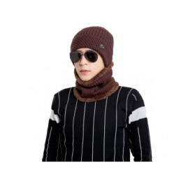Skullies & Beanies Winter Beanie Hat Scarf Set Fleece Lining Warm Knit Hat Thick Knit Skull Cap - Brown - CC1878HKGQG $9.98