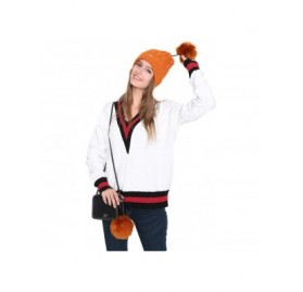 Skullies & Beanies Women Cable Knit Beanie Hat Winter Warm Pom Pom Cap Hats - Orange - CK1860LQ8Q8 $17.30