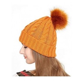 Skullies & Beanies Women Cable Knit Beanie Hat Winter Warm Pom Pom Cap Hats - Orange - CK1860LQ8Q8 $17.30
