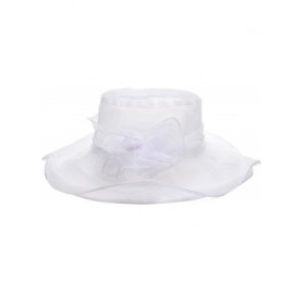 Sun Hats Elegant Women Vintage Gauze Kentucky Derby Sun Hat Flower Wide Brim Gauze Cap - White - C412GEFL6XV $12.39