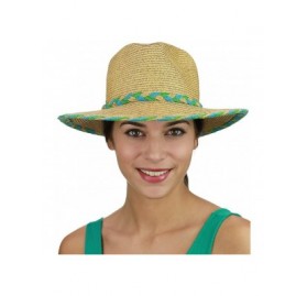 Sun Hats Two Tone Braided Trim Paper Woven Panama Fedora Summer Sun Hat - Natural/Mint - C917YQWOAN3 $8.61