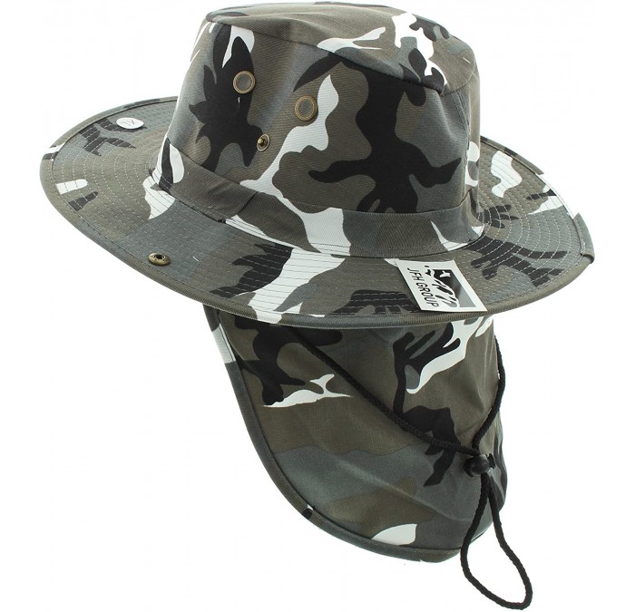 Sun Hats Wide Brim Bora Booney Outdoor Safari Summer Hat w/Neck Flap & Sun Protection - City Camo Solid - CZ182A043U5 $23.79