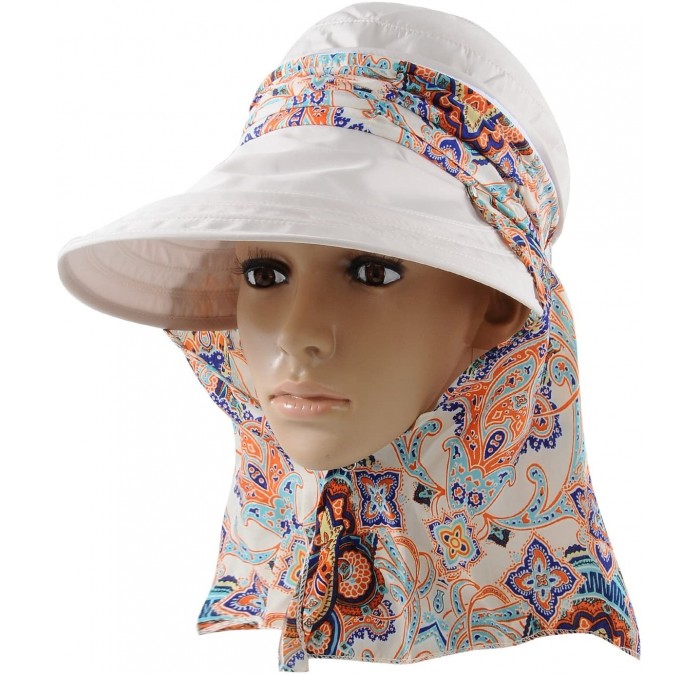 Sun Hats Wide Brim Visor Foldable UV Protection Sun Hat Outdoor Flap Hat for Women - Beige White - CO12MX1Q5XV $31.14