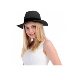 Sun Hats Womens Straw Panama Hat Wide Brim Sun Beach Hats with UV UPF 50+ Protection for Both Women Men - Black-b - CS18U8OUC...