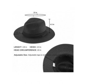Sun Hats Womens Straw Panama Hat Wide Brim Sun Beach Hats with UV UPF 50+ Protection for Both Women Men - Black-b - CS18U8OUC...