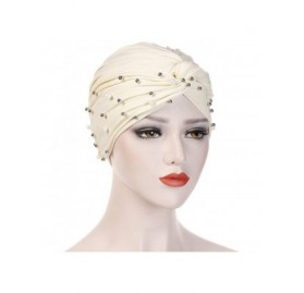 Bomber Hats Women Muslim Turban Pearl Hat Bonnet Hijab Headscarf Islamic Chemo Cap - Beige - CG18RZW0L86 $9.93