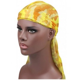 Skullies & Beanies Silky Durag for Men and Women- Star Floral Camouflage Print Long Tail Caps Headwraps Turban - Yellow - CR1...