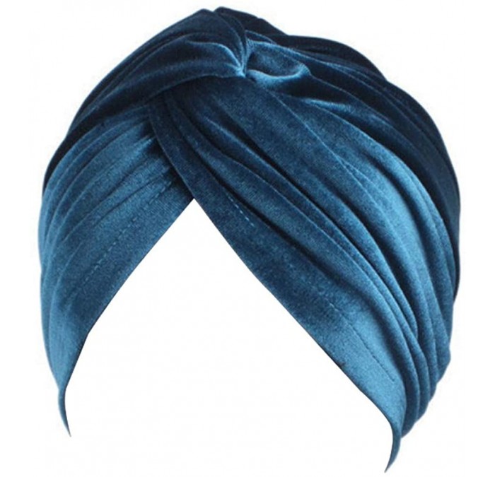 Skullies & Beanies Women's Stretch Velvet Twist Pleasted Hair Wrap Turban Hat Cancer Chemo Beanie Cap Headwear - Teal - CB18L...