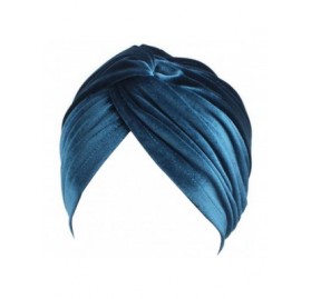 Skullies & Beanies Women's Stretch Velvet Twist Pleasted Hair Wrap Turban Hat Cancer Chemo Beanie Cap Headwear - Teal - CB18L...
