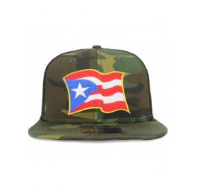 Baseball Caps Puerto Rico Waving Flag Patch Structured Camo Trucker Cap - Black - CP18HCMMZO4 $18.73