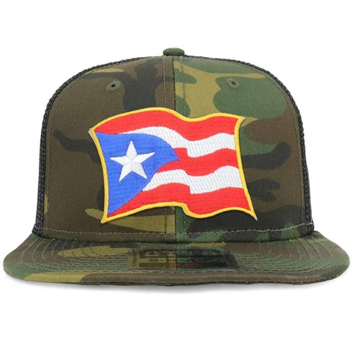 Baseball Caps Puerto Rico Waving Flag Patch Structured Camo Trucker Cap - Black - CP18HCMMZO4 $18.73