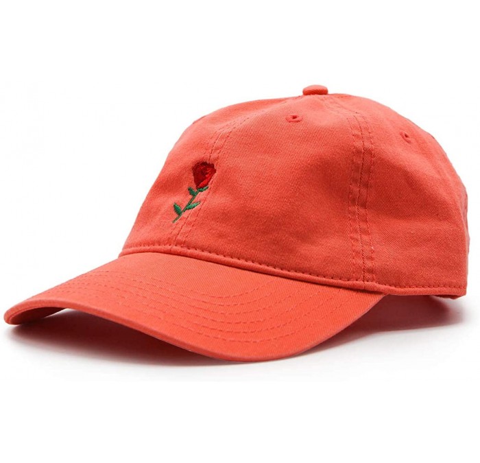 Baseball Caps Mens Embroidered Adjustable Dad Hat - Rose Embroidered (Coral) - CQ199OKGX3R $44.89