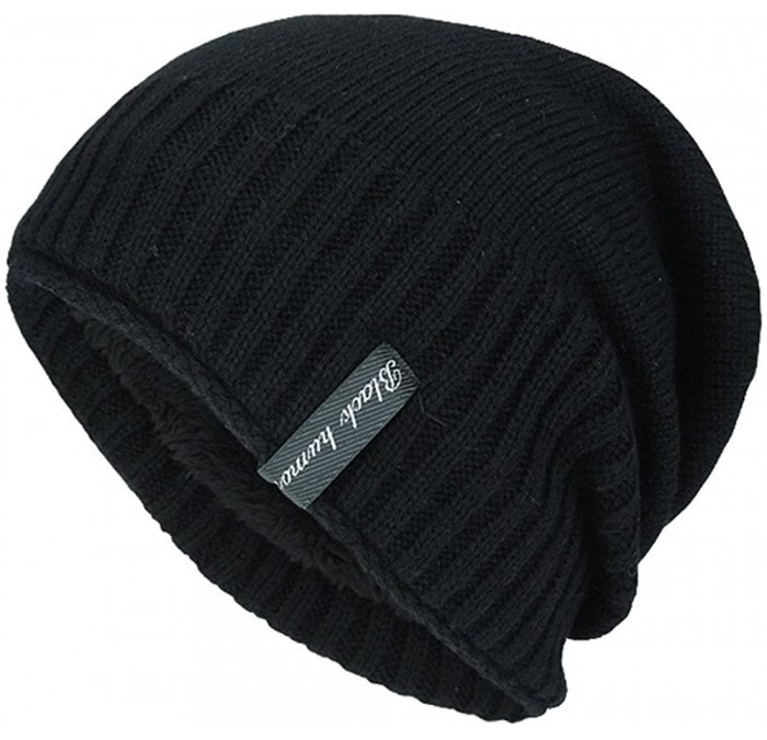 Skullies & Beanies Unisex Men Women Winter Knit Warm Hat Ski Baggy Slouchy Beanie Skull Cap - Black-b - CA18K7C5YMU $8.26