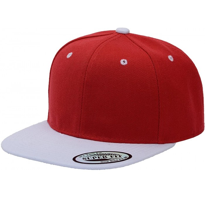 Baseball Caps Blank Adjustable Flat Bill Plain Snapback Hats Caps - Red/White - C4126EB3CFF $19.07