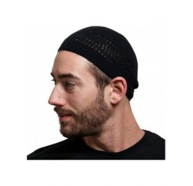 Skullies & Beanies 100% Cotton Lattice-Knit Skull Cap Beanie Kufi - Solid Colors and Cool Designs for Everyday Wear - Black -...