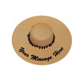 Sun Hats Custom Womens Floppy Sun Straw Hat - Embroider Your Own Words- Wide Brim - Khaki + Black Pompom - CY182KL2UUT $42.85