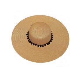 Sun Hats Custom Womens Floppy Sun Straw Hat - Embroider Your Own Words- Wide Brim - Khaki + Black Pompom - CY182KL2UUT $42.85