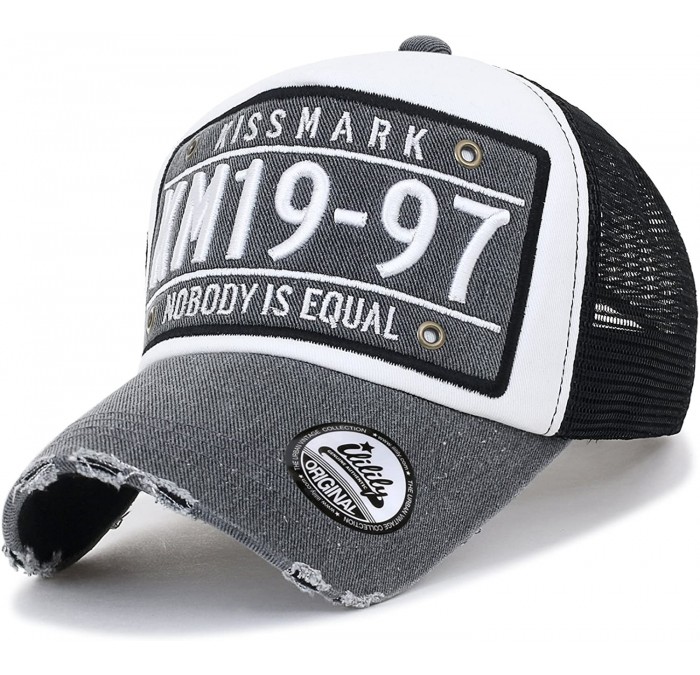 Baseball Caps Embroidery Patch Vintage Distressed Mesh Trucker Hat Baseball Cap - White&grey - C318EK2NOSO $47.30