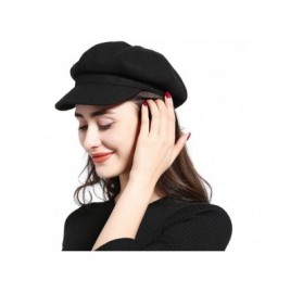 Newsboy Caps Melton Wool Newsboy Gatsby Ivy Baker Boy Cap Visor Beret Cabbie Hat for Ladies - 8 Panel-black - CJ1889UHDXZ $12.95