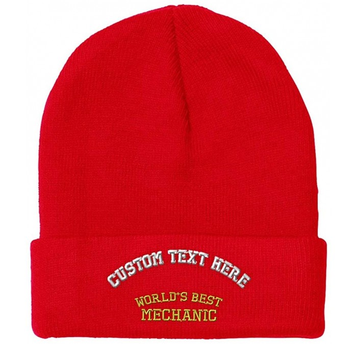 Skullies & Beanies Custom Beanie for Men & Women Worlds Best Mechanic Embroidery Skull Cap Hat - Red - C018ZS3TO5X $14.61