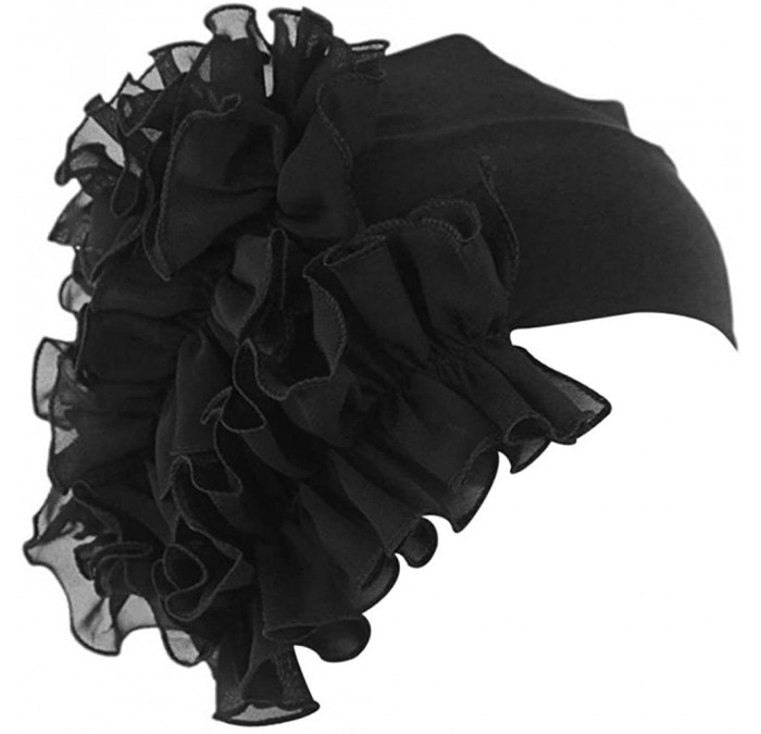 Bomber Hats Womens Wrap Cap Flower Chemo Hat Beanie Scarf Turban Headband - Black - CM18INXLN5Z $8.18