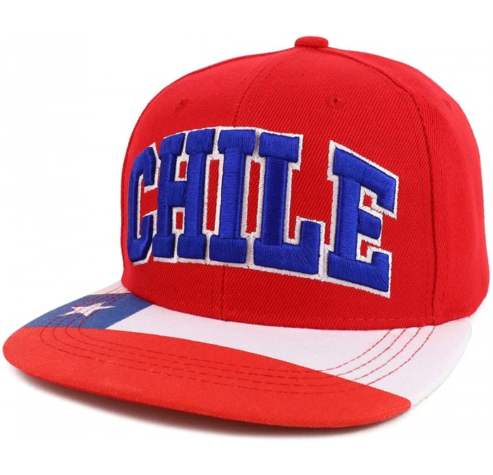 Baseball Caps Country Name 3D Embroidery Flag Print Flatbill Snapback Cap - Chile Red - CV18W50OIQ6 $34.46