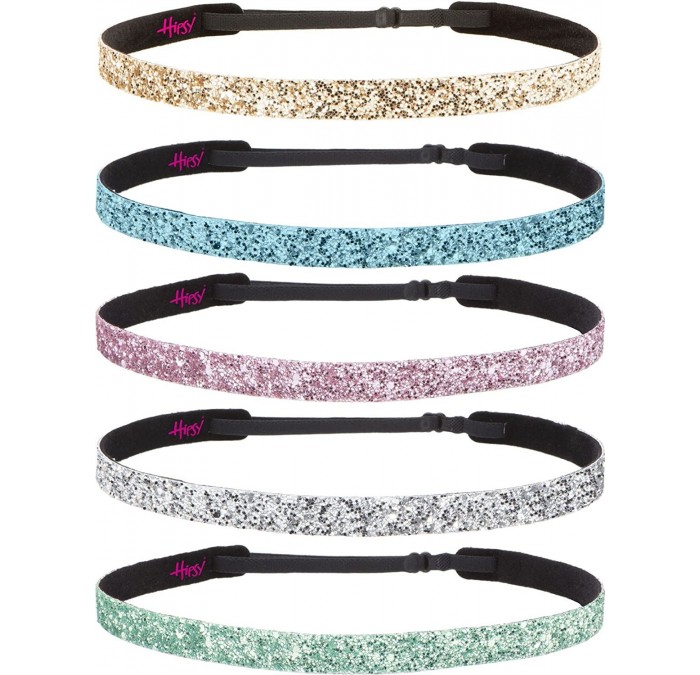 Headbands Girl's Adjustable NO Slip Bling Glitter Skinny Headband Gift Packs - Seafoam/Silver/L. Pink/L. Blue/Gold 5pk - CG12...