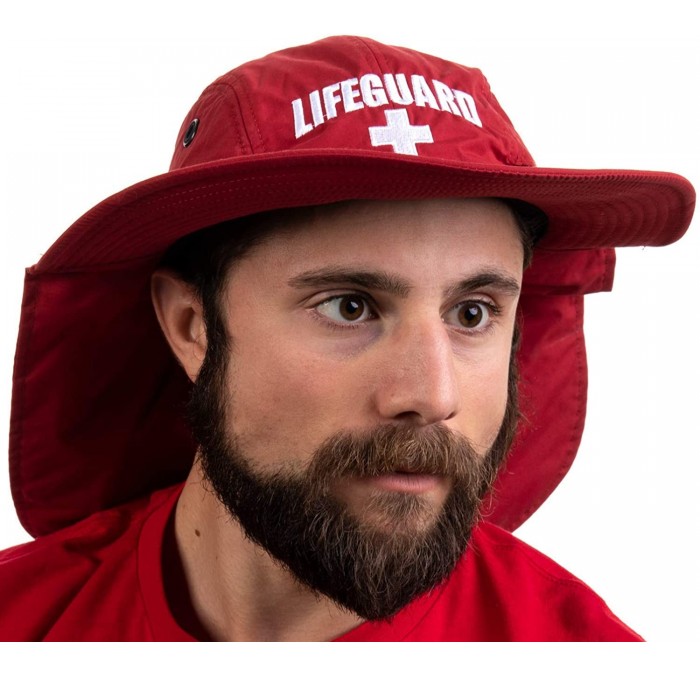 Baseball Caps Lifeguard Hat w/Neck Cape - UV Sun Protection 45+ Bucket Hat Uniform Men Women - Red - CV18L5RK4EY $32.40