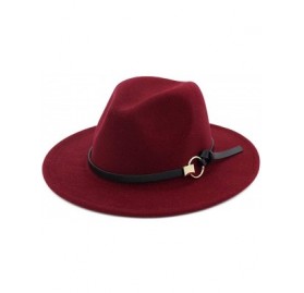 Fedoras Wool Fedora Wide Brim Felt Classic Winter Hats Floppy Trilby Top Jazz Cap - Wine Red - CP18KAQKN24 $14.76